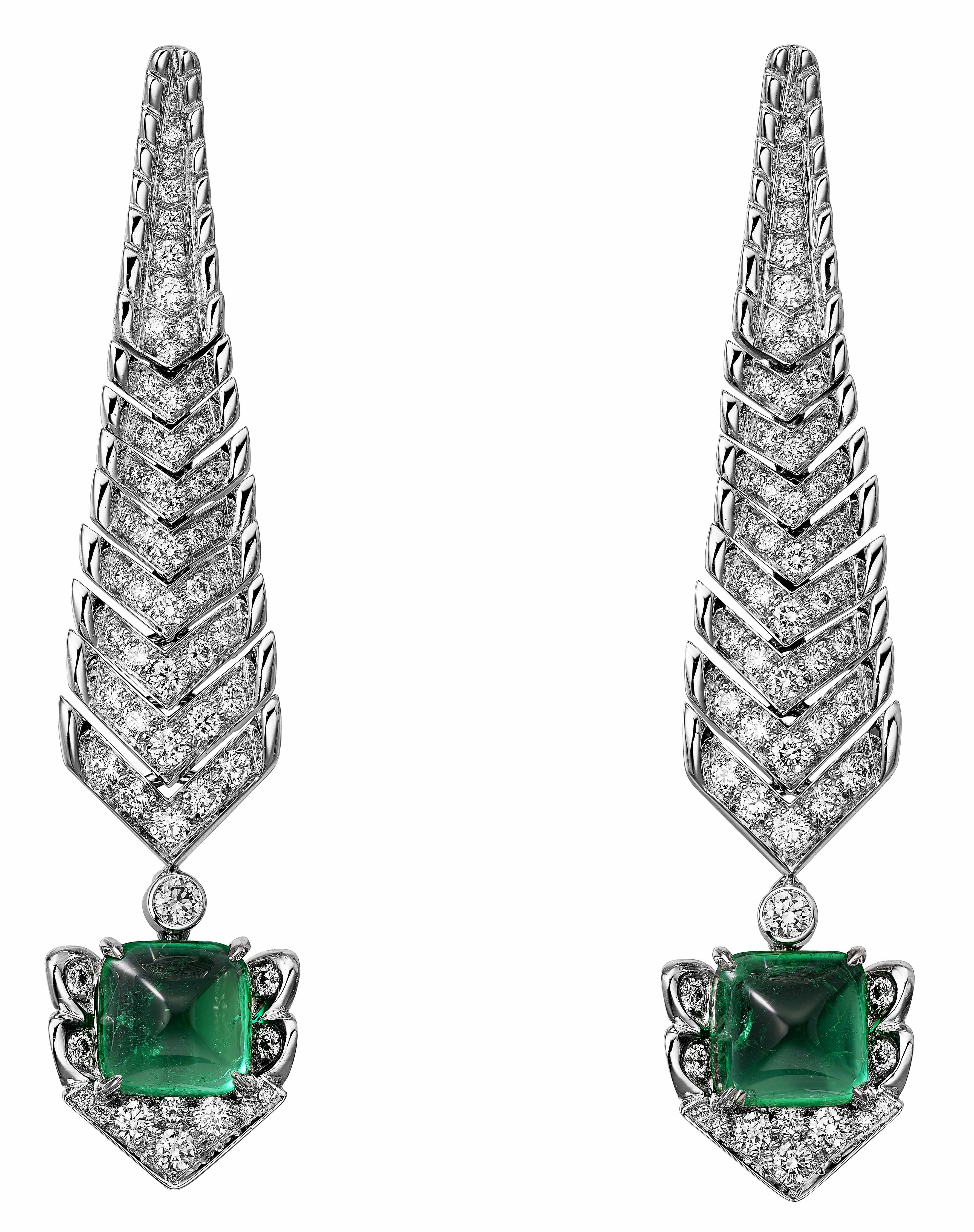 Cartier High Jewellery Earrings white gold diamonds emeralds