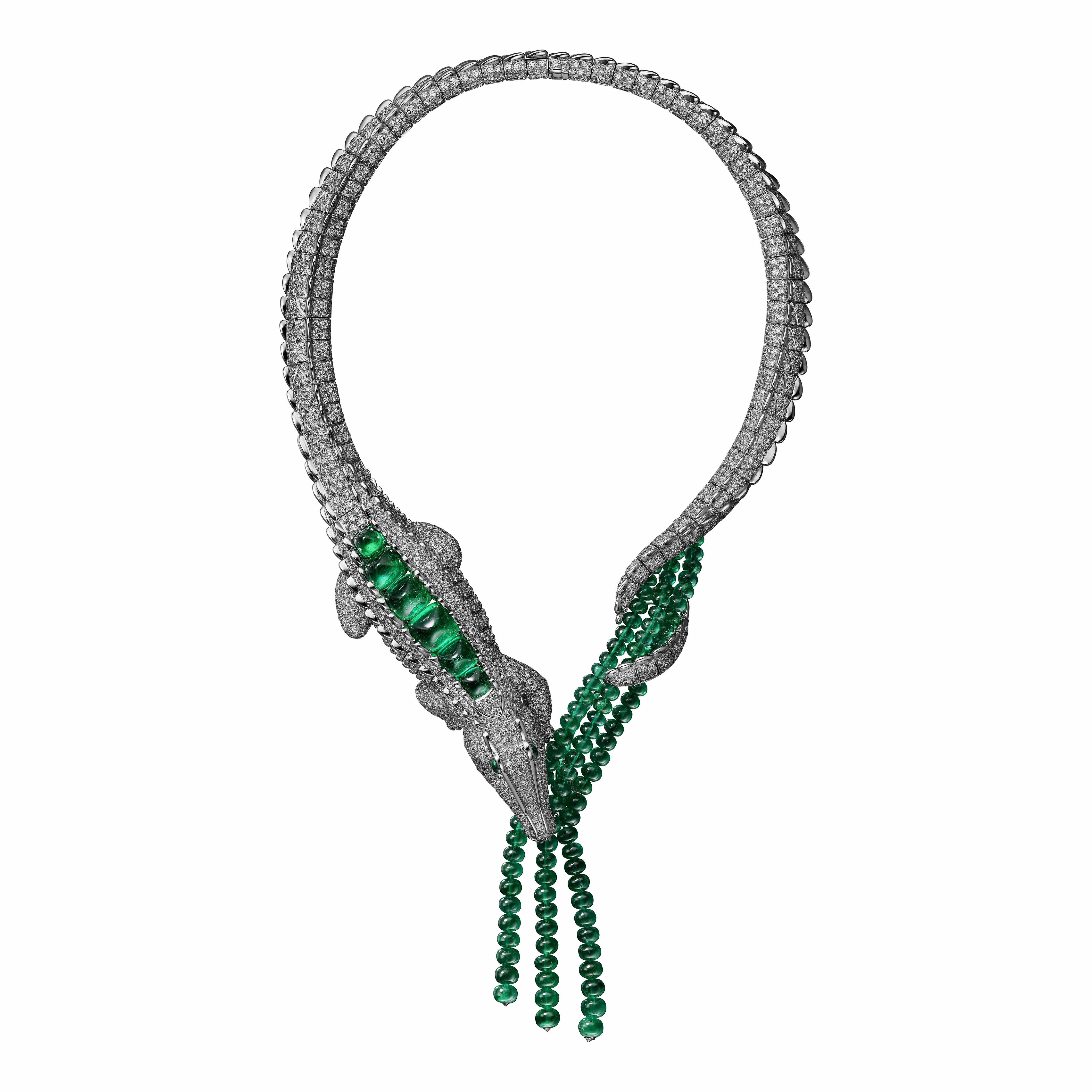 Cartier High Jewellery Necklace white gold diamonds emeralds