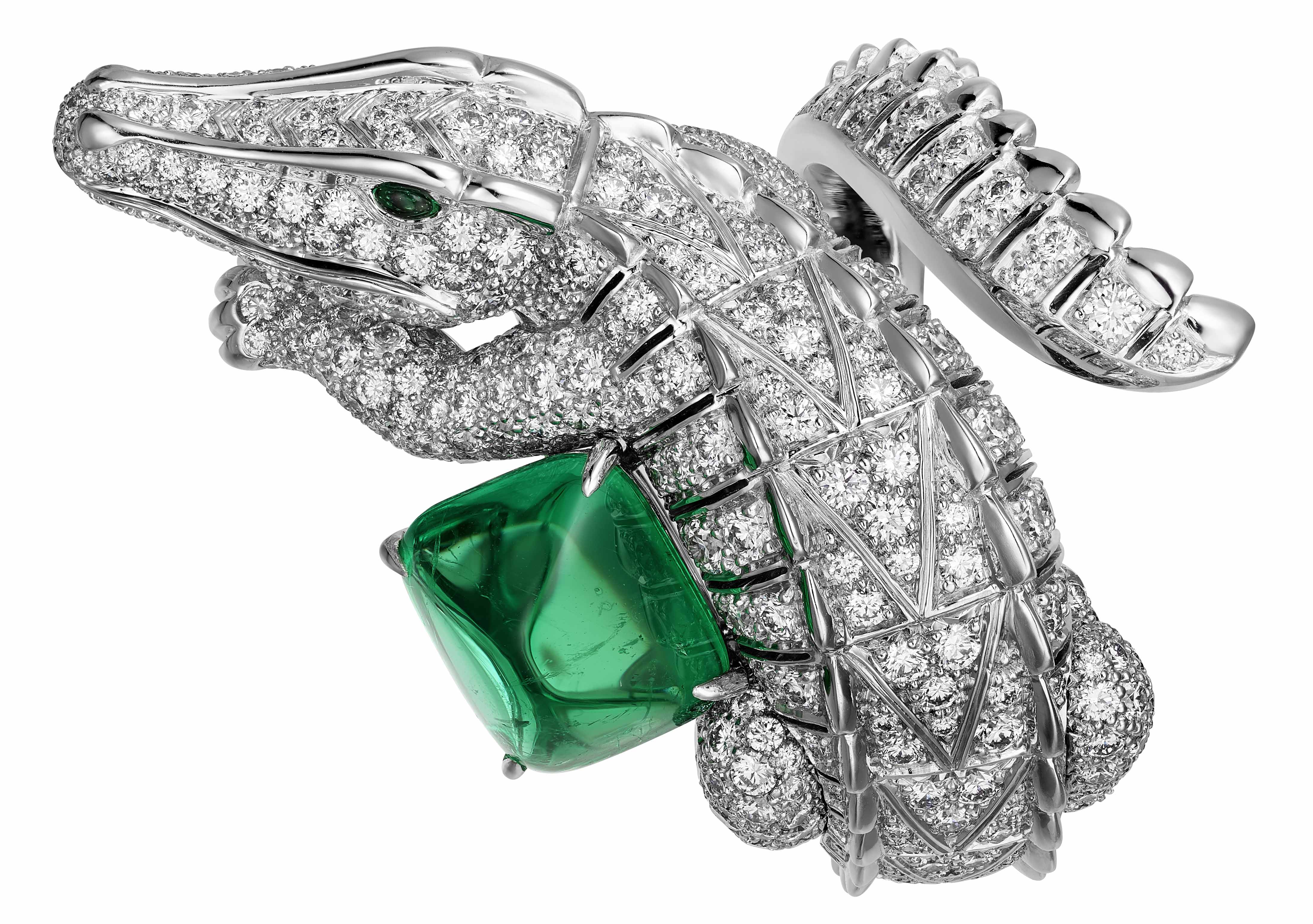 Cartier High Jewellery Ring white gold diamonds emeralds