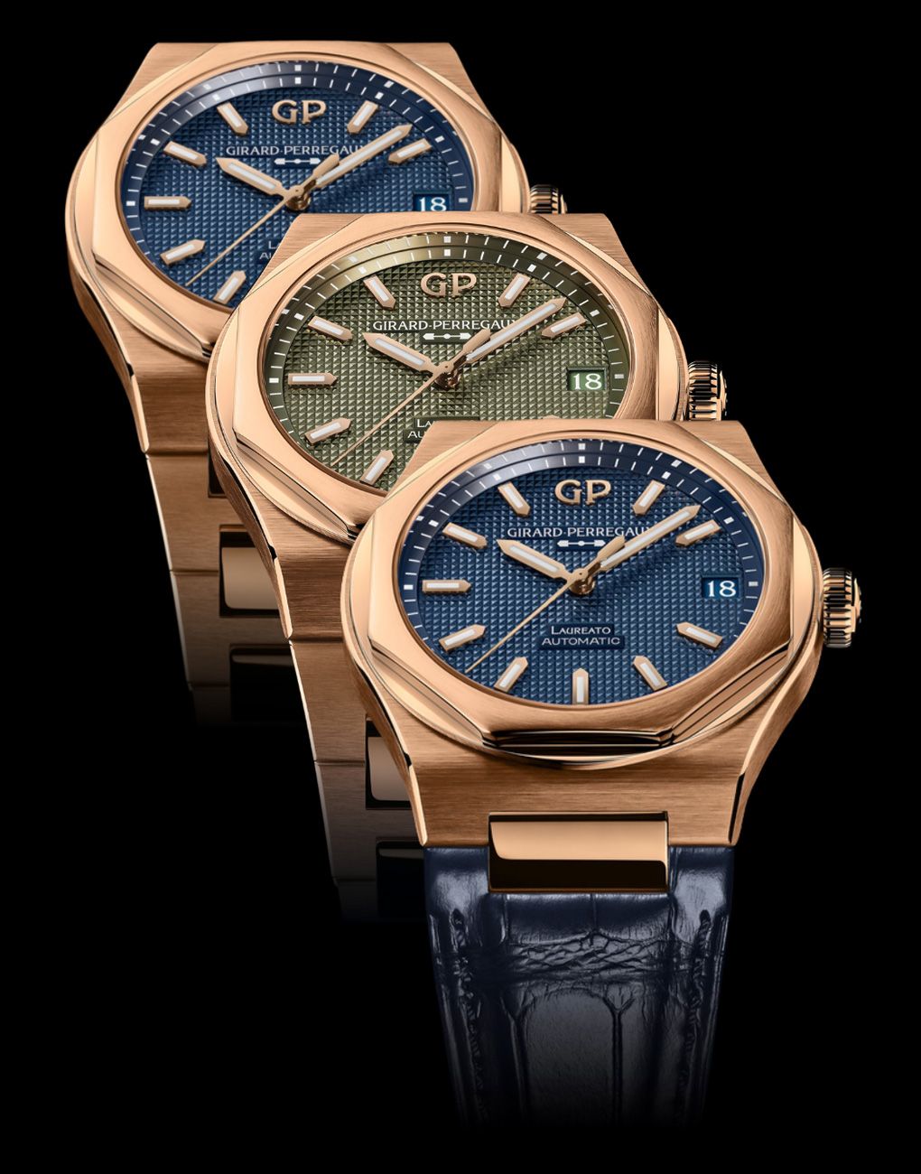 Girard perregaux laureato sage green ultra marine blue pink gold watches integrated sport watch 12